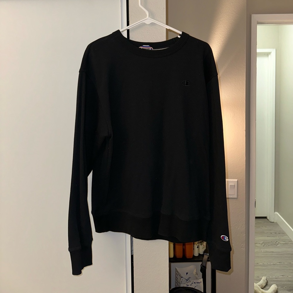Black Champion Long Sleeve Crew Neck Sweater